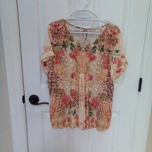 Soft Surroundings blouse, soft rayon and spandex,  peach and coral